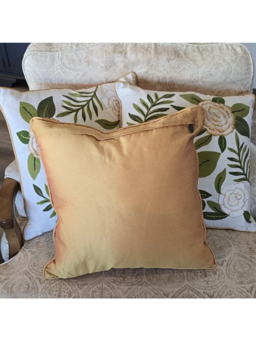 3- Pier 1 One Pillow Cases Covers Accent Yellow Green Embellished 16x16